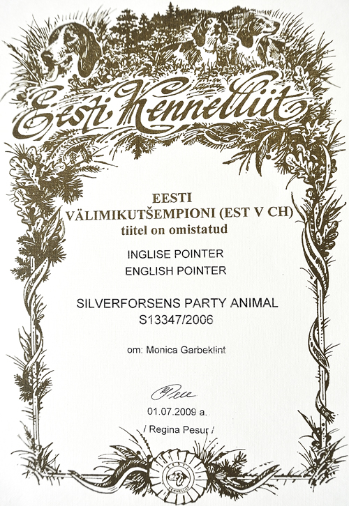 Party's estländska championatdiplom -  EE UCH. 1 juli 2009